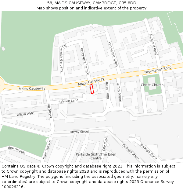 58, MAIDS CAUSEWAY, CAMBRIDGE, CB5 8DD: Location map and indicative extent of plot