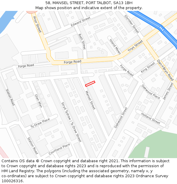 58, MANSEL STREET, PORT TALBOT, SA13 1BH: Location map and indicative extent of plot