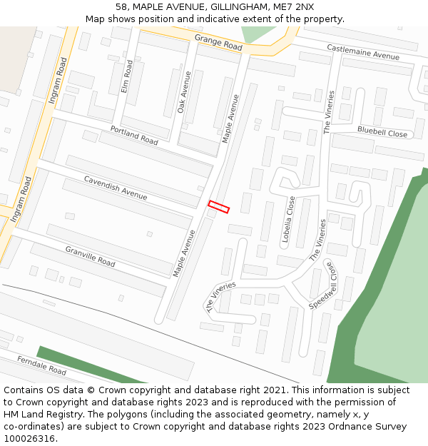 58, MAPLE AVENUE, GILLINGHAM, ME7 2NX: Location map and indicative extent of plot
