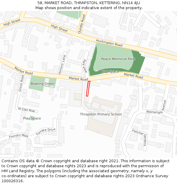 58, MARKET ROAD, THRAPSTON, KETTERING, NN14 4JU: Location map and indicative extent of plot