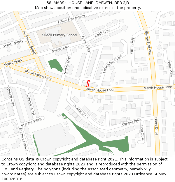 58, MARSH HOUSE LANE, DARWEN, BB3 3JB: Location map and indicative extent of plot