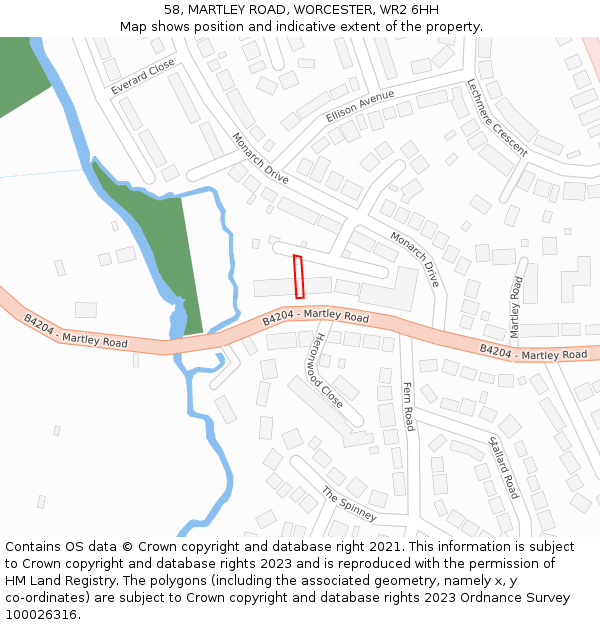 58, MARTLEY ROAD, WORCESTER, WR2 6HH: Location map and indicative extent of plot