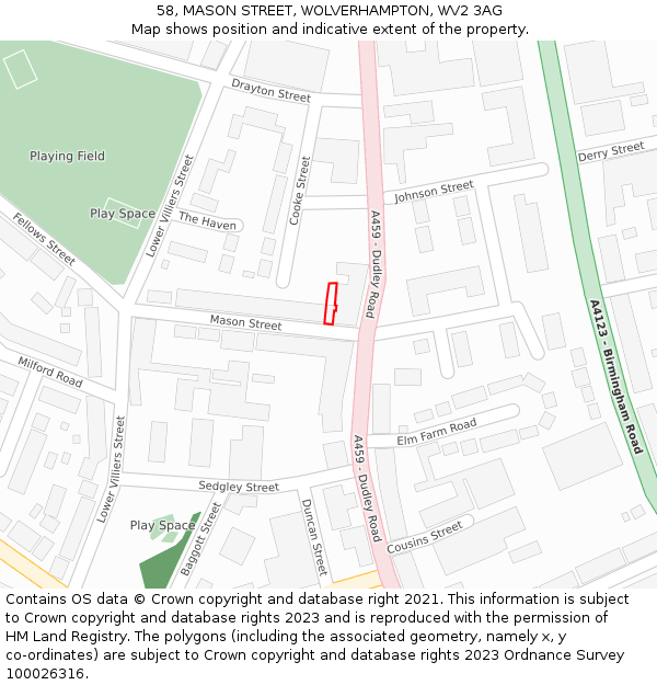 58, MASON STREET, WOLVERHAMPTON, WV2 3AG: Location map and indicative extent of plot