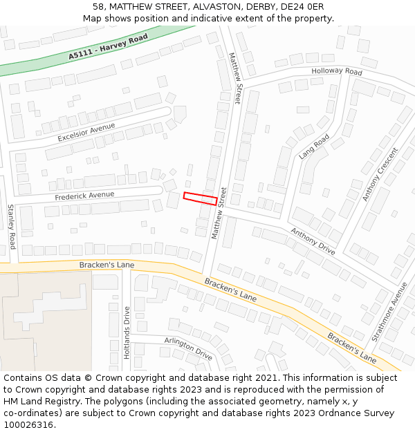 58, MATTHEW STREET, ALVASTON, DERBY, DE24 0ER: Location map and indicative extent of plot