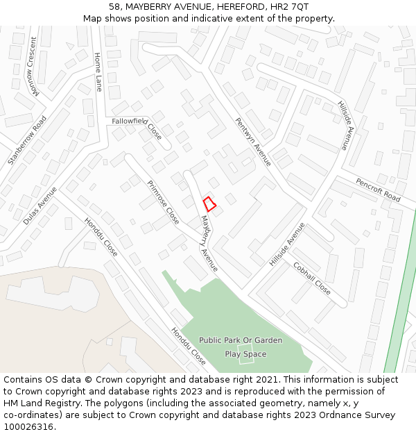 58, MAYBERRY AVENUE, HEREFORD, HR2 7QT: Location map and indicative extent of plot