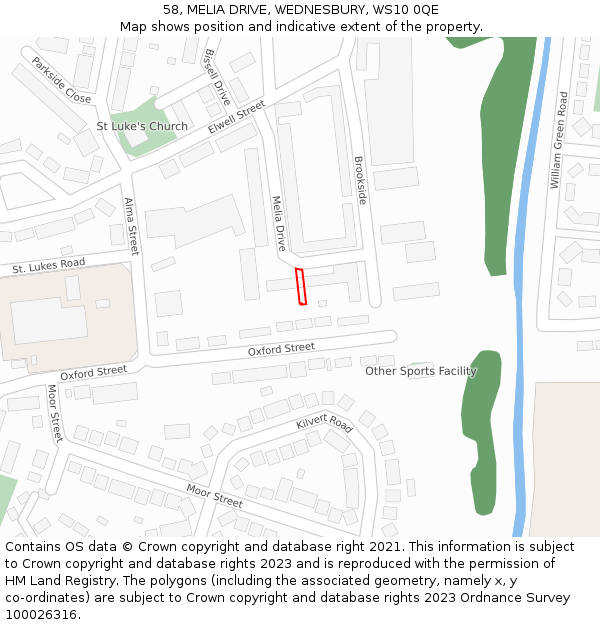 58, MELIA DRIVE, WEDNESBURY, WS10 0QE: Location map and indicative extent of plot
