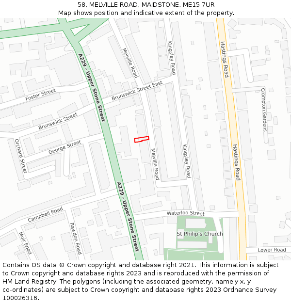 58, MELVILLE ROAD, MAIDSTONE, ME15 7UR: Location map and indicative extent of plot