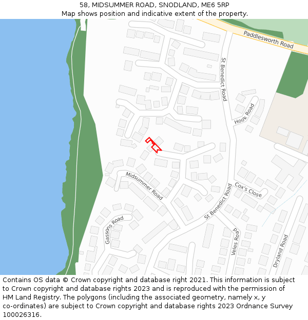 58, MIDSUMMER ROAD, SNODLAND, ME6 5RP: Location map and indicative extent of plot