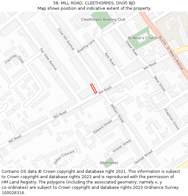 58, MILL ROAD, CLEETHORPES, DN35 8JD: Location map and indicative extent of plot