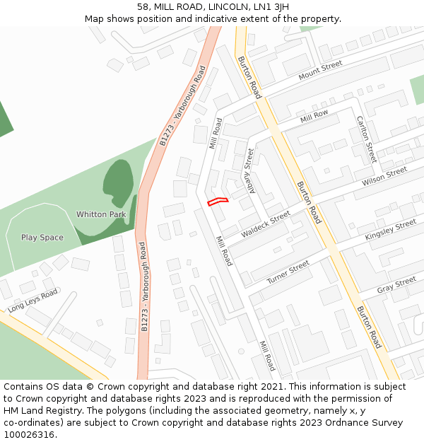 58, MILL ROAD, LINCOLN, LN1 3JH: Location map and indicative extent of plot