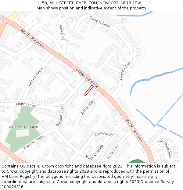 58, MILL STREET, CAERLEON, NEWPORT, NP18 1BW: Location map and indicative extent of plot