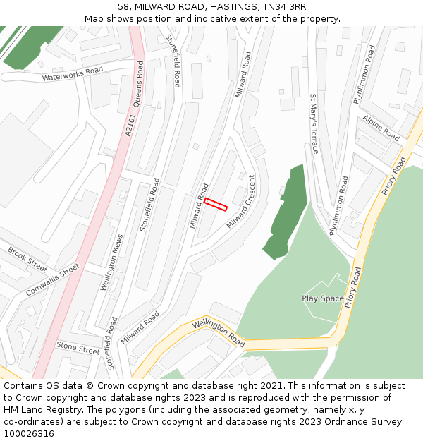 58, MILWARD ROAD, HASTINGS, TN34 3RR: Location map and indicative extent of plot