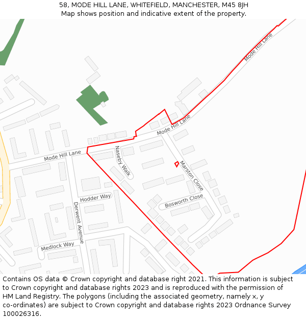 58, MODE HILL LANE, WHITEFIELD, MANCHESTER, M45 8JH: Location map and indicative extent of plot