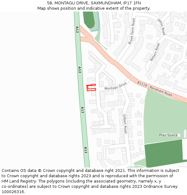 58, MONTAGU DRIVE, SAXMUNDHAM, IP17 1FN: Location map and indicative extent of plot