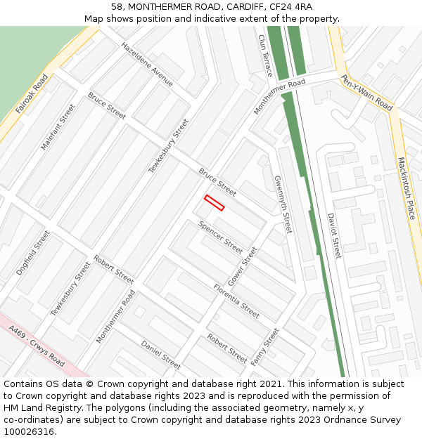 58, MONTHERMER ROAD, CARDIFF, CF24 4RA: Location map and indicative extent of plot