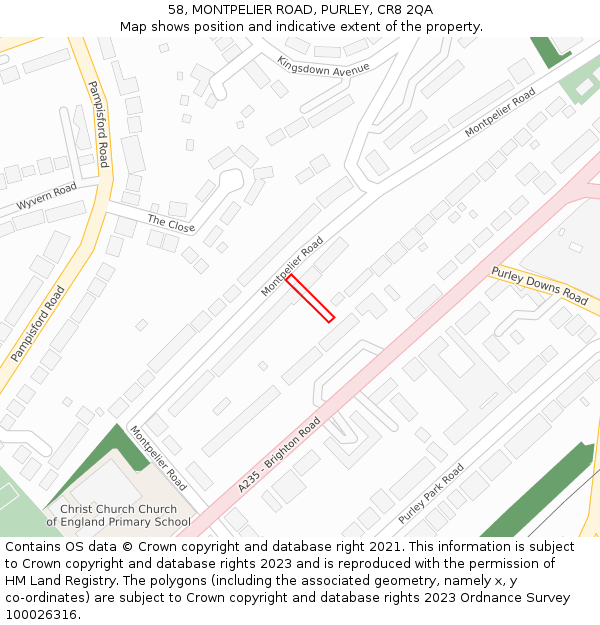 58, MONTPELIER ROAD, PURLEY, CR8 2QA: Location map and indicative extent of plot