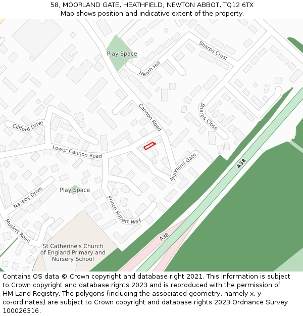 58, MOORLAND GATE, HEATHFIELD, NEWTON ABBOT, TQ12 6TX: Location map and indicative extent of plot