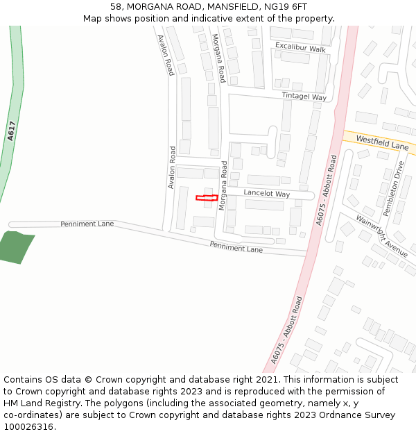 58, MORGANA ROAD, MANSFIELD, NG19 6FT: Location map and indicative extent of plot