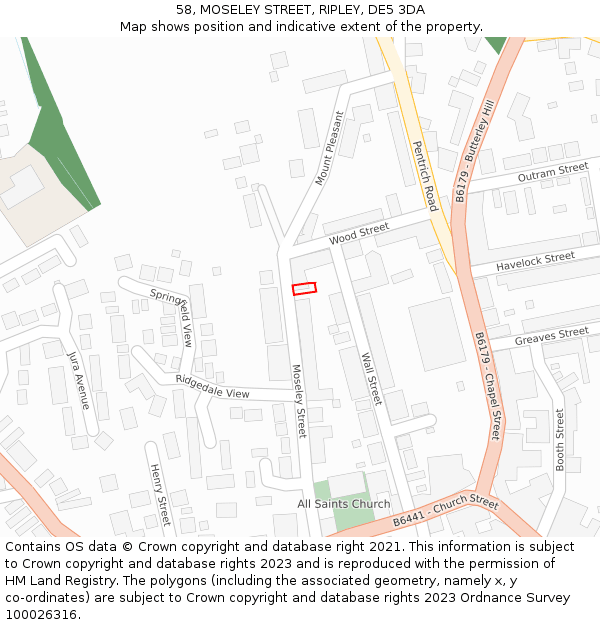 58, MOSELEY STREET, RIPLEY, DE5 3DA: Location map and indicative extent of plot