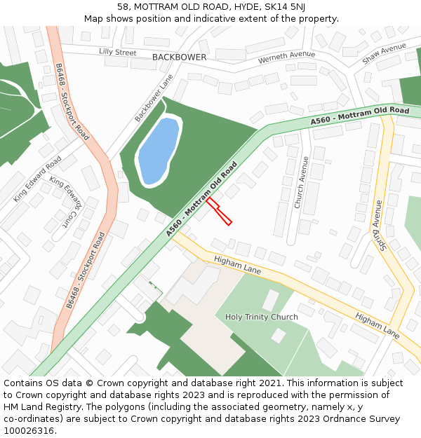 58, MOTTRAM OLD ROAD, HYDE, SK14 5NJ: Location map and indicative extent of plot