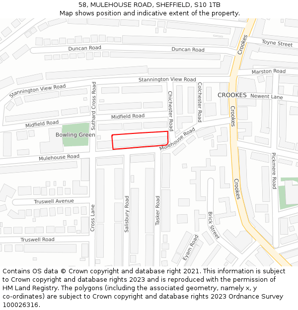 58, MULEHOUSE ROAD, SHEFFIELD, S10 1TB: Location map and indicative extent of plot