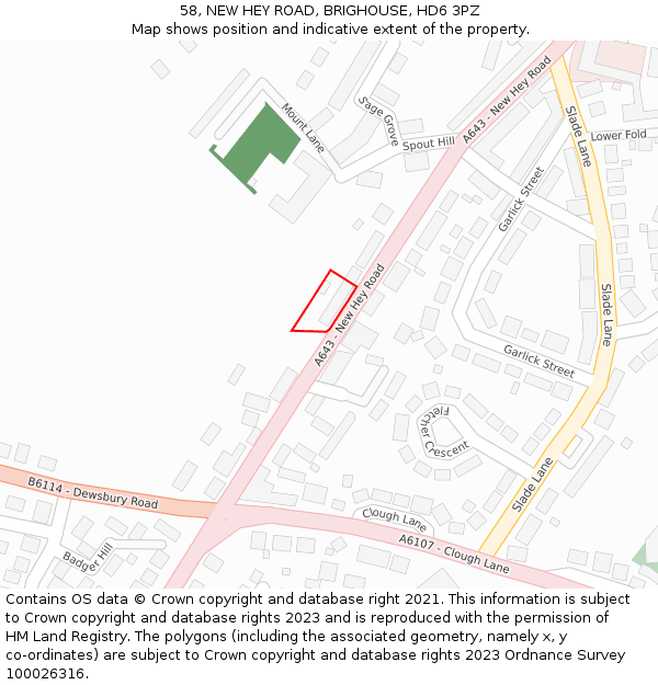58, NEW HEY ROAD, BRIGHOUSE, HD6 3PZ: Location map and indicative extent of plot