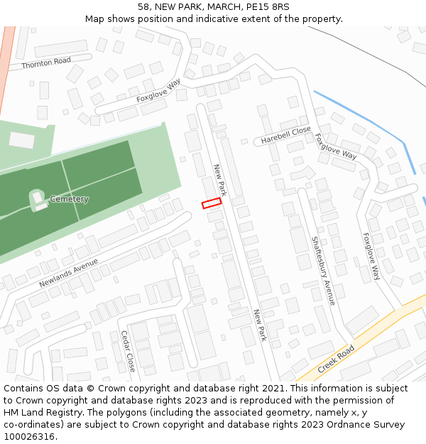 58, NEW PARK, MARCH, PE15 8RS: Location map and indicative extent of plot