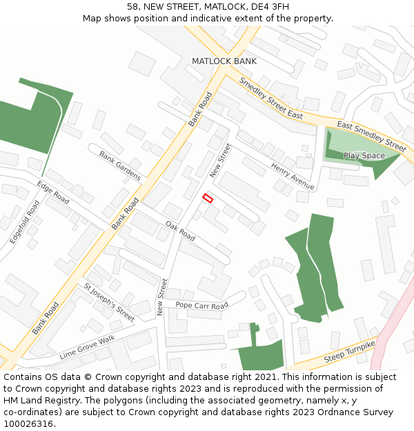 58, NEW STREET, MATLOCK, DE4 3FH: Location map and indicative extent of plot