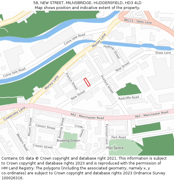 58, NEW STREET, MILNSBRIDGE, HUDDERSFIELD, HD3 4LD: Location map and indicative extent of plot