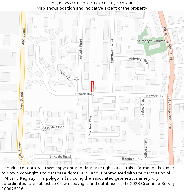 58, NEWARK ROAD, STOCKPORT, SK5 7NF: Location map and indicative extent of plot