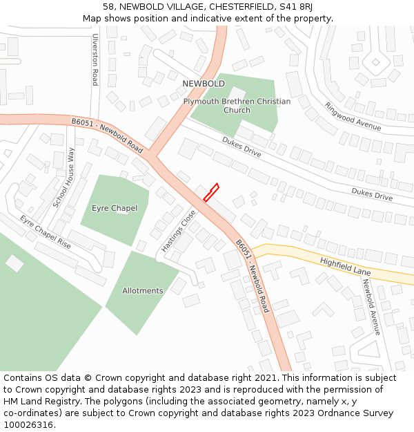 58, NEWBOLD VILLAGE, CHESTERFIELD, S41 8RJ: Location map and indicative extent of plot