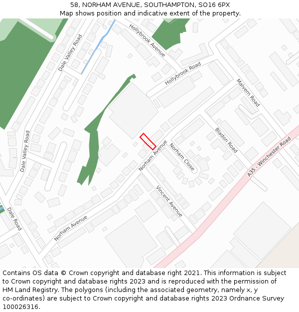 58, NORHAM AVENUE, SOUTHAMPTON, SO16 6PX: Location map and indicative extent of plot