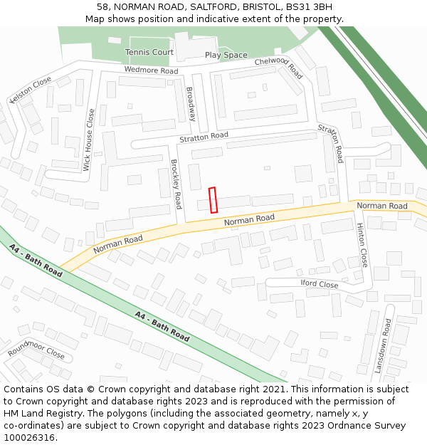58, NORMAN ROAD, SALTFORD, BRISTOL, BS31 3BH: Location map and indicative extent of plot