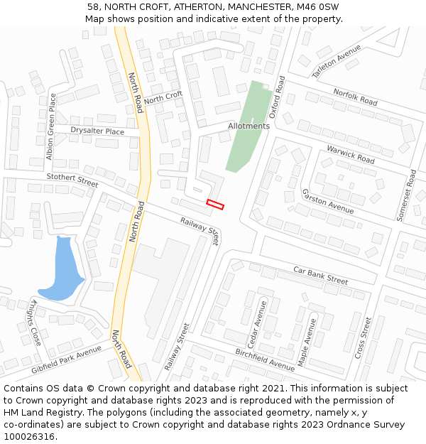 58, NORTH CROFT, ATHERTON, MANCHESTER, M46 0SW: Location map and indicative extent of plot