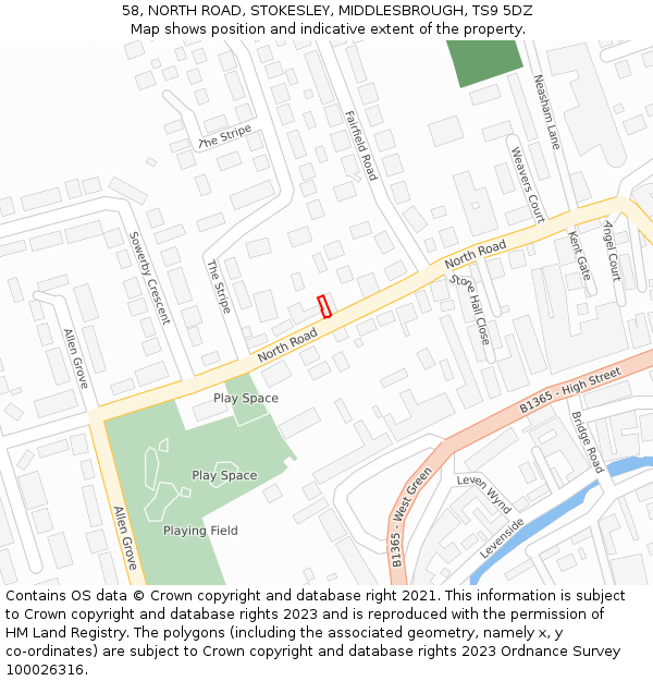 58, NORTH ROAD, STOKESLEY, MIDDLESBROUGH, TS9 5DZ: Location map and indicative extent of plot