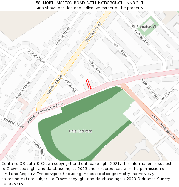 58, NORTHAMPTON ROAD, WELLINGBOROUGH, NN8 3HT: Location map and indicative extent of plot
