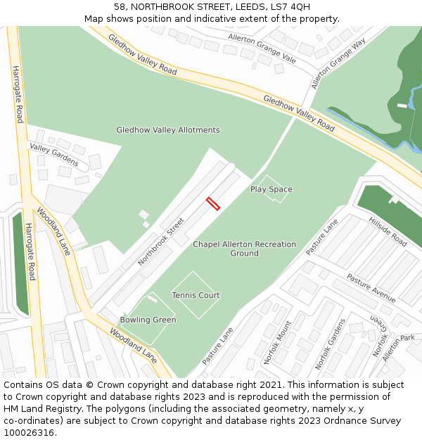 58, NORTHBROOK STREET, LEEDS, LS7 4QH: Location map and indicative extent of plot