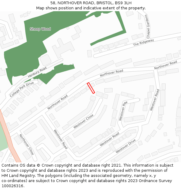 58, NORTHOVER ROAD, BRISTOL, BS9 3LH: Location map and indicative extent of plot