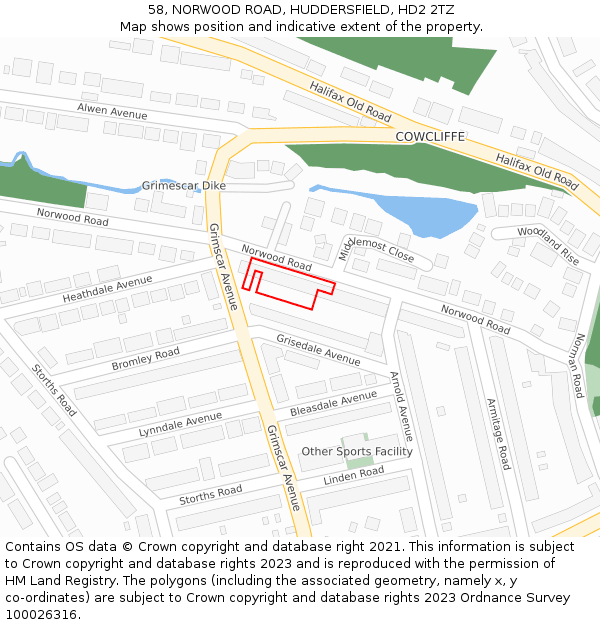 58, NORWOOD ROAD, HUDDERSFIELD, HD2 2TZ: Location map and indicative extent of plot