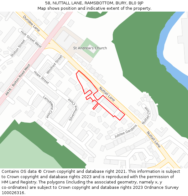 58, NUTTALL LANE, RAMSBOTTOM, BURY, BL0 9JP: Location map and indicative extent of plot