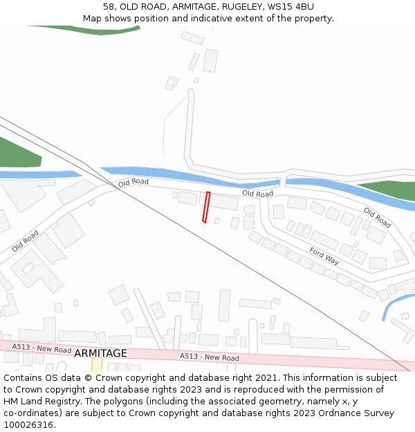 58, OLD ROAD, ARMITAGE, RUGELEY, WS15 4BU: Location map and indicative extent of plot