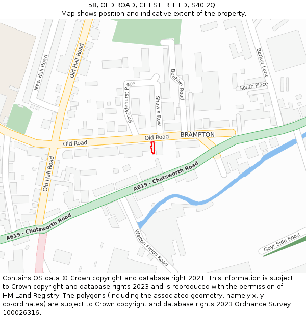 58, OLD ROAD, CHESTERFIELD, S40 2QT: Location map and indicative extent of plot