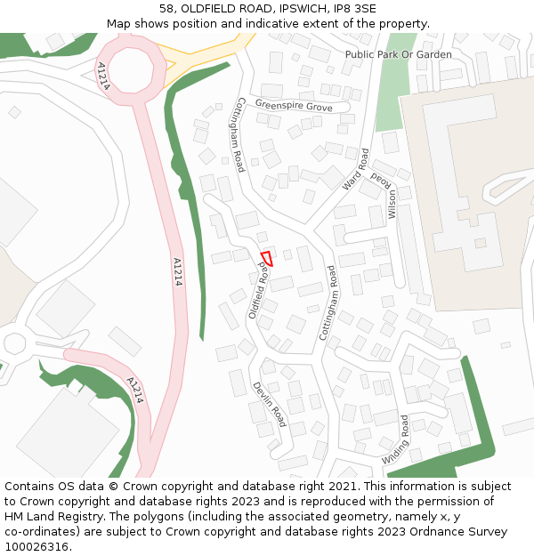 58, OLDFIELD ROAD, IPSWICH, IP8 3SE: Location map and indicative extent of plot
