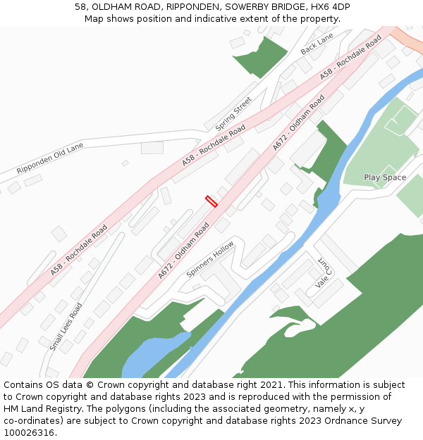 58, OLDHAM ROAD, RIPPONDEN, SOWERBY BRIDGE, HX6 4DP: Location map and indicative extent of plot