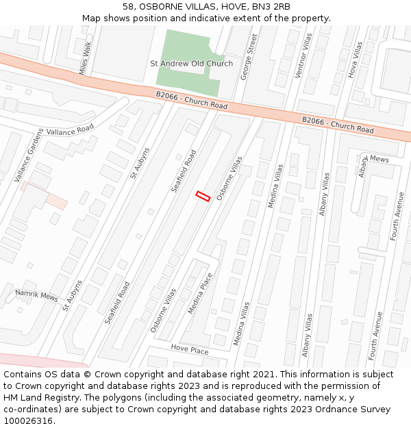 58, OSBORNE VILLAS, HOVE, BN3 2RB: Location map and indicative extent of plot