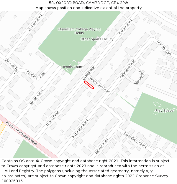 58, OXFORD ROAD, CAMBRIDGE, CB4 3PW: Location map and indicative extent of plot