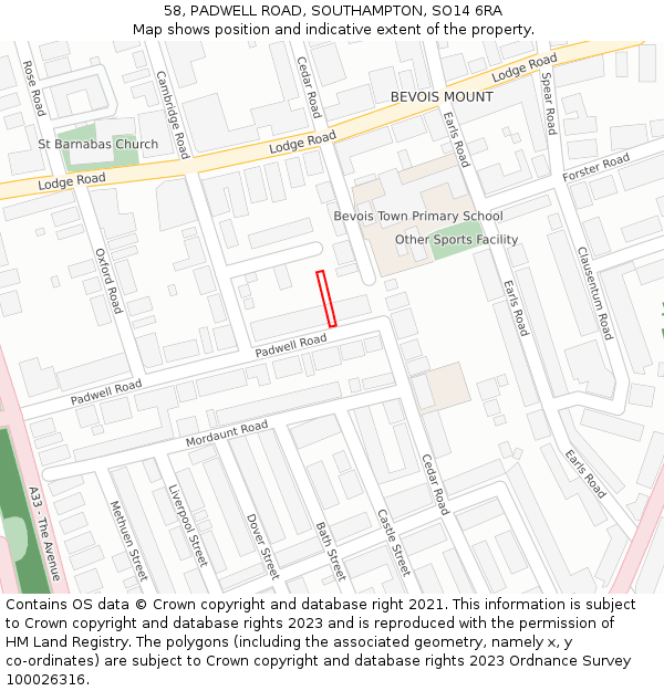 58, PADWELL ROAD, SOUTHAMPTON, SO14 6RA: Location map and indicative extent of plot