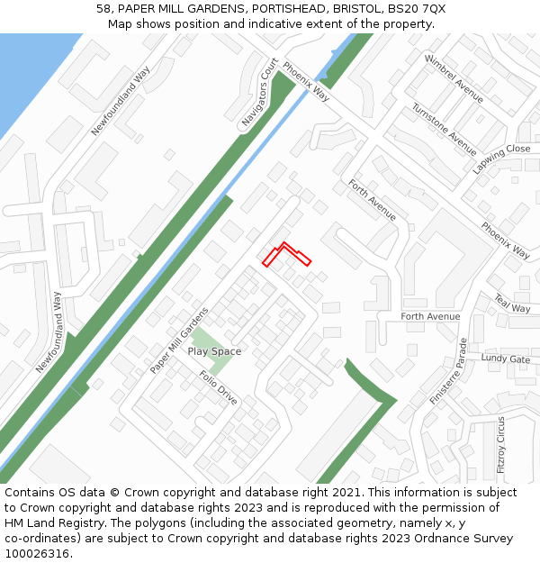 58, PAPER MILL GARDENS, PORTISHEAD, BRISTOL, BS20 7QX: Location map and indicative extent of plot