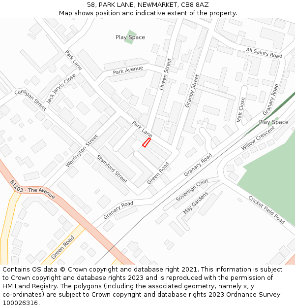 58, PARK LANE, NEWMARKET, CB8 8AZ: Location map and indicative extent of plot