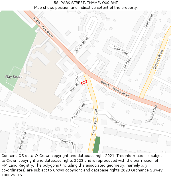 58, PARK STREET, THAME, OX9 3HT: Location map and indicative extent of plot